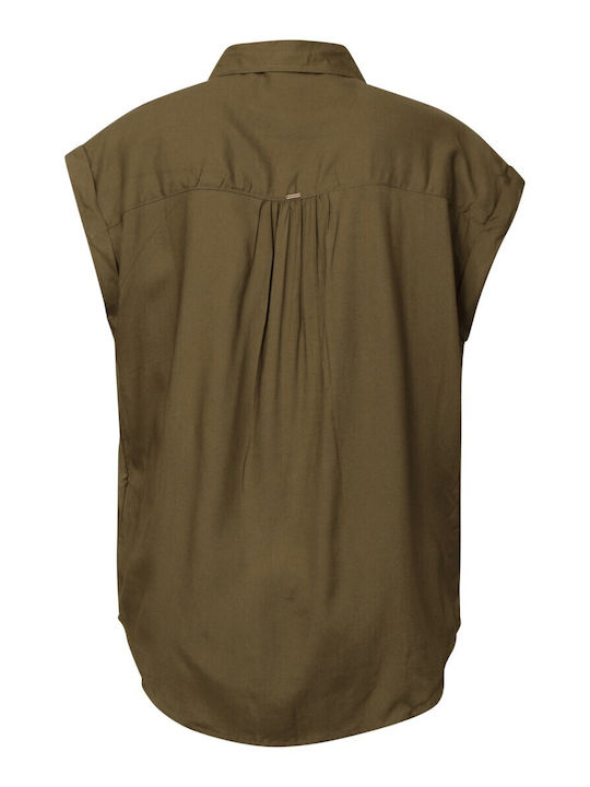 Kurzärmelig Damen Hemd Khaki Monochrom