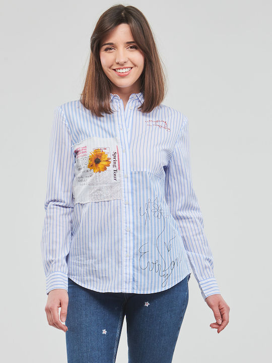 Women's Striped Long Sleeve Shirt Light Blue