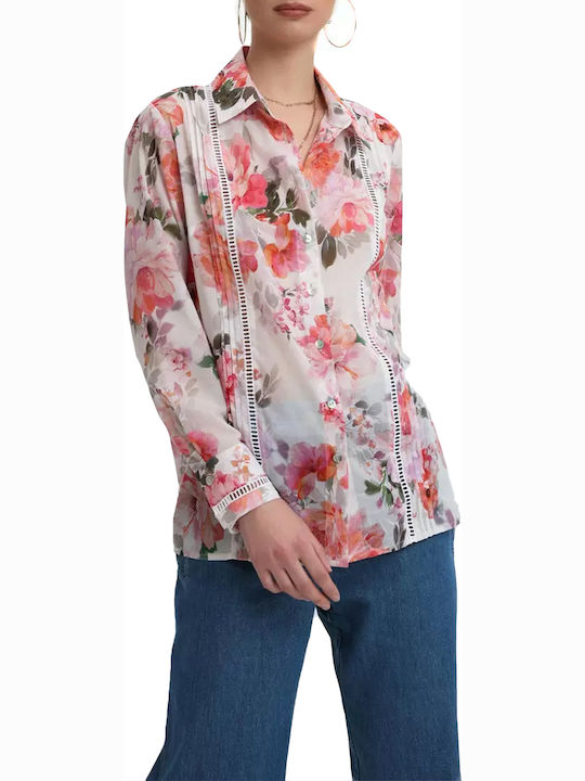 Μακρυμάνικο Γυναικείο Τζιν Πουκάμισο Pink Floral