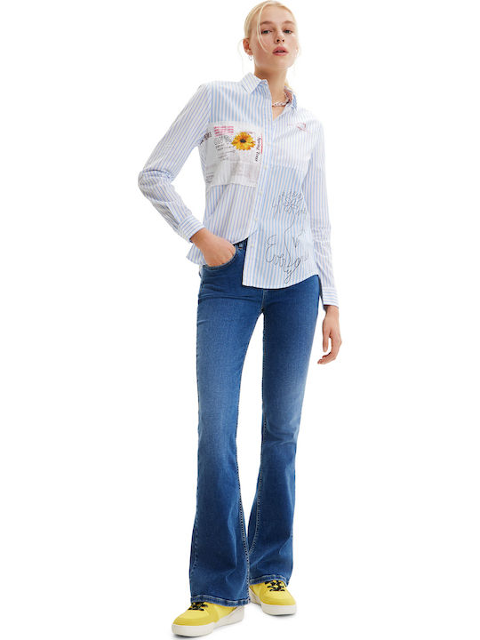 Women's Striped Long Sleeve Shirt Light Blue