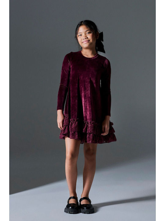 Children's Dress Long Sleeve Velvet Burgundy