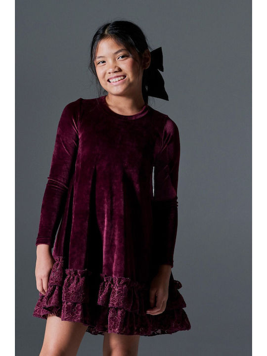 Children's Dress Long Sleeve Velvet Burgundy