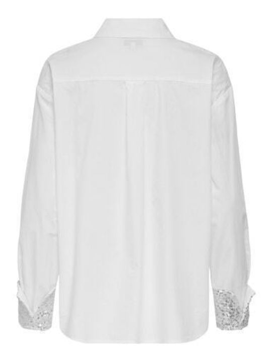 Long Sleeve Women's Denim Shirt White
