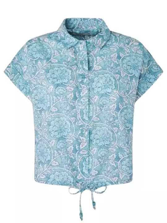 Κοντομάνικο Γυναικείο Τζιν Πουκάμισο Wave Blue Floral