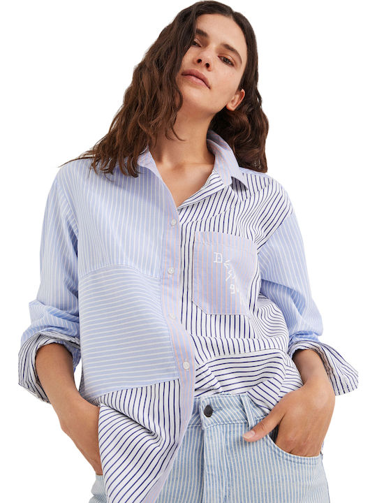 Women's Striped Long Sleeve Shirt Light Blue