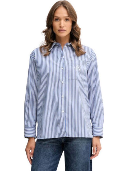 Langärmelig Damen Denim Hemd Blau Gestreift