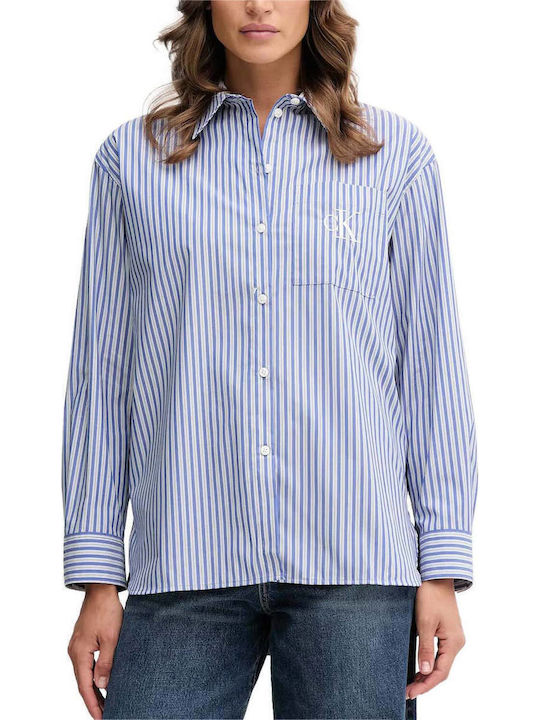 Langärmelig Damen Denim Hemd Blau Gestreift