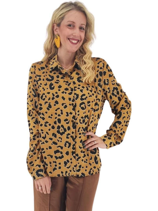 Women's Satin Long Sleeve Shirt Yellow