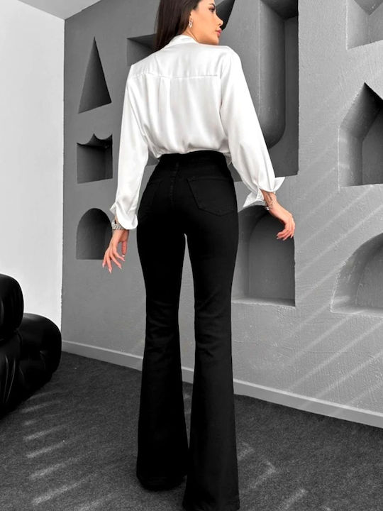 Hoch tailliert Damenjeans Schlaghose in Schlanker Passform Schwarz