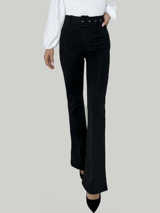 Women's Fabric Trousers Bell Striped Black