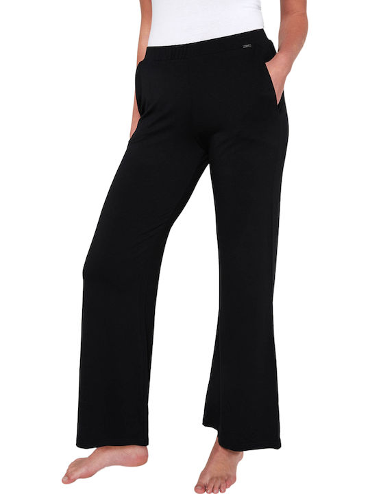 Dama Tesatura Pantaloni Evazați Negru