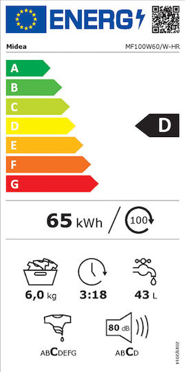Midea Пералня 6кг 1000 Оборота MF100W60/W-HR