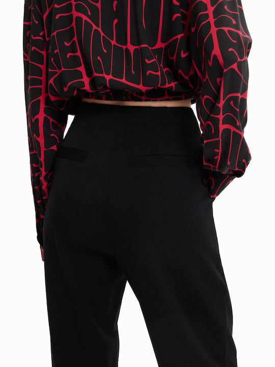 Ra Women's High-waisted Fabric Capri Trousers Carrot Fit Black