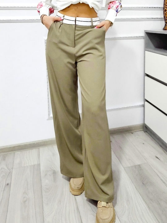 Women's Fabric Trousers Wide Khaki