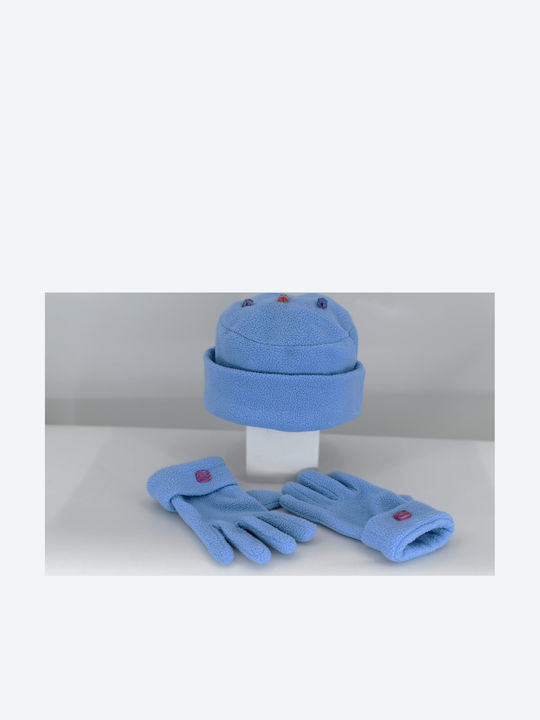 Kids Beanie Set with Gloves Fleece Blue