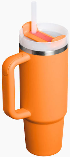 Stanley Quencher H2.0 FlowState Handled Thermos Stainless Steel BPA Free 890ml Goldenrod Coral with Straw and Handle