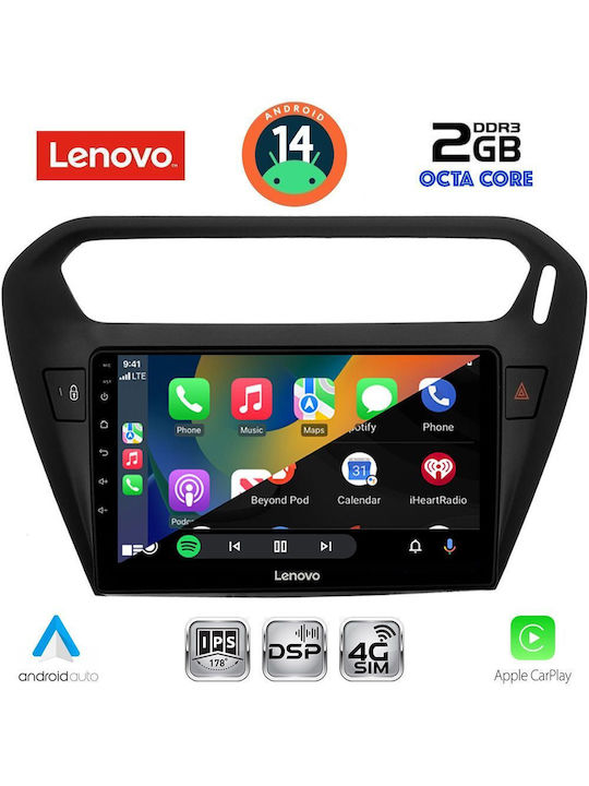 Lenovo Car Audio System for Peugeot 301 Citroen C-Elysee 2013 (Bluetooth/USB/WiFi/GPS/Apple-Carplay/Android-Auto) with Touch Screen 9"
