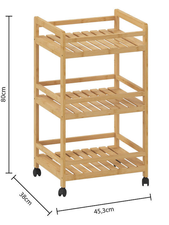 5Five Τρόλεϊ Κουζίνας Ξύλινο 3 Θέσεων Καφέ 45x38x80cm
