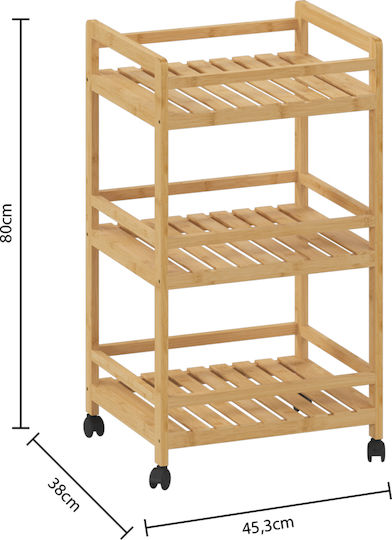 5Five Wooden Kitchen Trolley 3 Tiers Brown 45x38x80cm