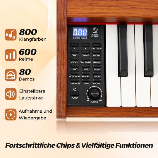 Costway Elektrisch Aufrecht Klavier MU10125DE-CF Set mit 88 Gewichtet Tasten Eingebaute Lautsprecher und Anschluss an Kopfhörer
