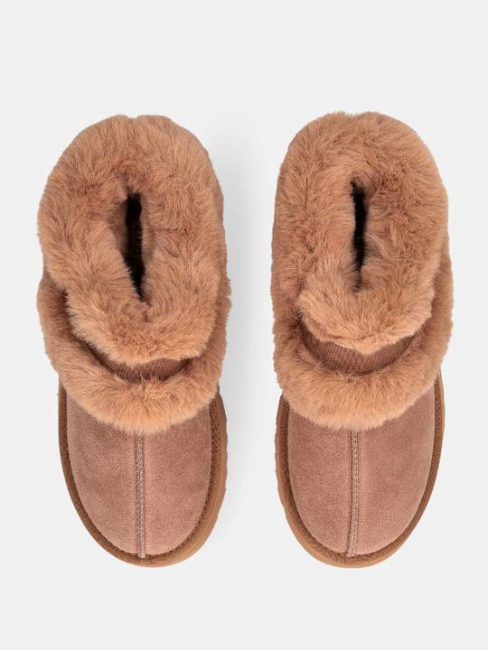 Juny Suede Mules with Heel in Tabac Brown Color