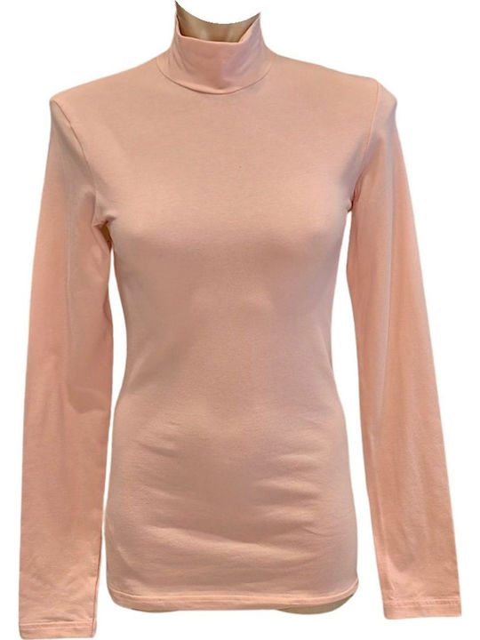 Women's Blouse Cotton Long Sleeve Turtleneck Pink