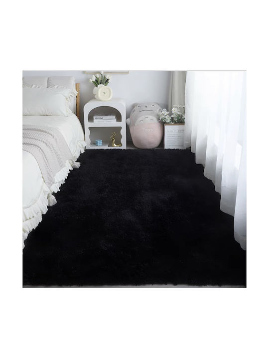 Homeone Χαλί Αντιολισθητικό Shaggy Γούνινο 60x90cm Μαύρο
