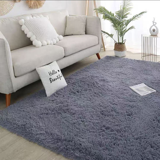 Homeone Χαλί Αντιολισθητικό Shaggy Γούνινο 60x90cm Ανοιχτό Γκρι