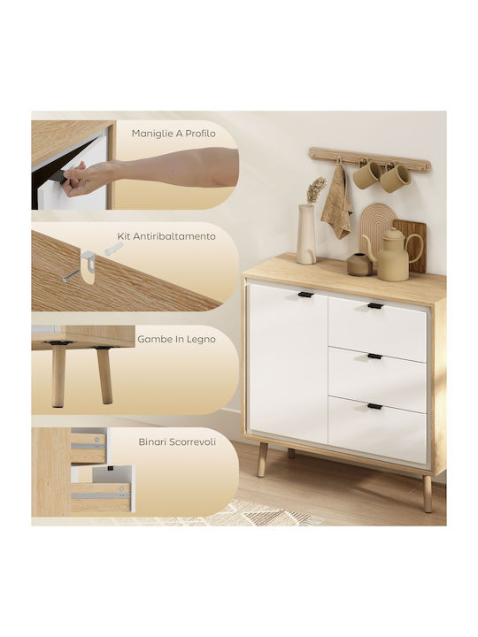 Sideboard Wooden with Drawers White and Oak 80x35x77cm