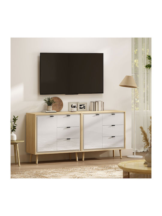 Sideboard Wooden with Drawers White and Oak 80x35x77cm