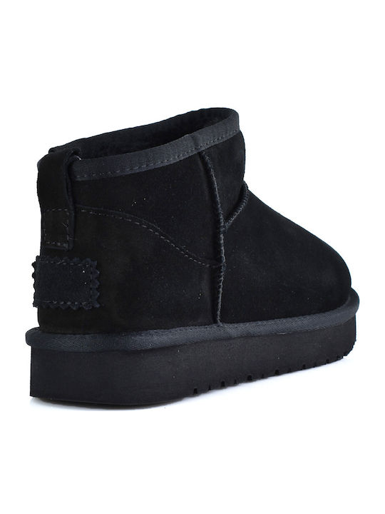 Leder Stiefeletten Damen mit Pelz Schwarz