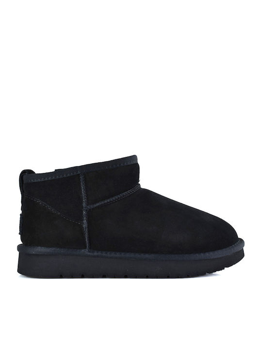 Leder Stiefeletten Damen mit Pelz Schwarz