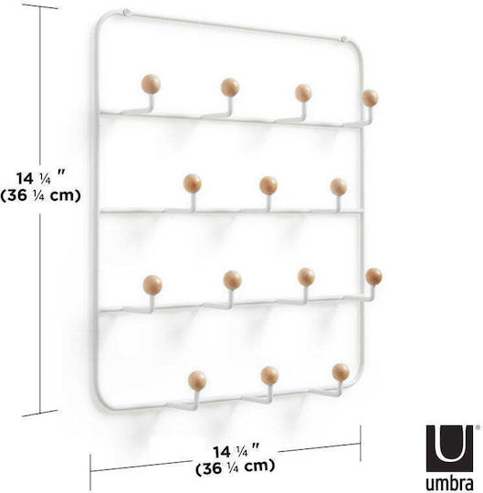 Umbra Wall Hanger Estique Wooden 16 Hooks White 36x11cm