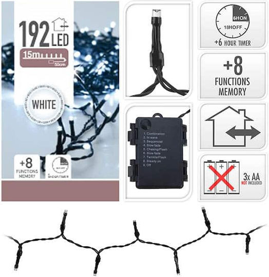 192 Lights LED 14.3m. Cold White Battery in String 1pcs