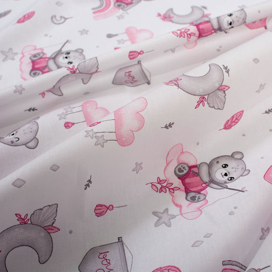 Dimcol Cloudy Bear Baby Sheet Crib Cotton Fitted Pink 70x140cm