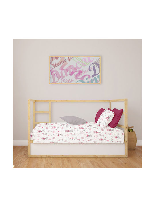 Dimcol Cloudy Bear Baby Sheet Crib Cotton Fitted Pink 70x140cm