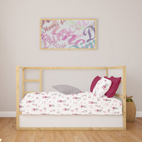 Dimcol Cloudy Bear Baby Sheet Crib Cotton Fitted Pink 70x140cm