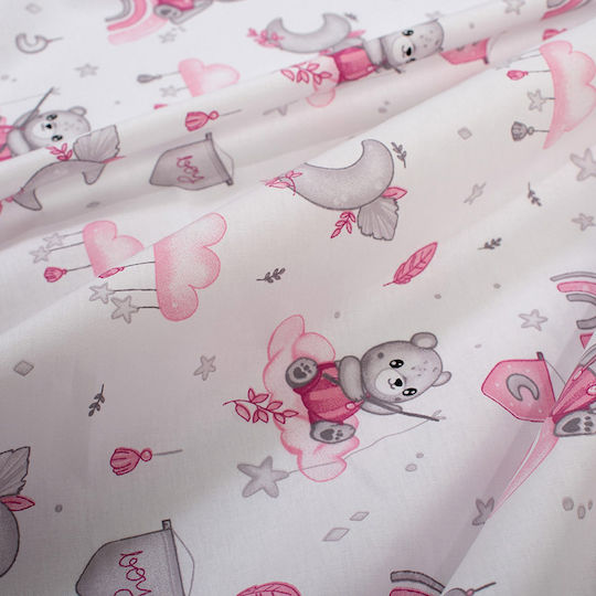 Dimcol Cloudy Bear Baby Sheet Crib Cotton Fitted Pink 70x140cm