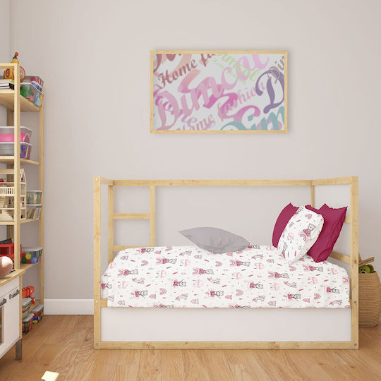 Dimcol Cloudy Bear Бебешки Чаршаф За Количка Памук Розов 80x110бр