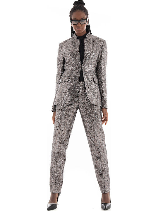 Lowry Damen Stoff Hose in Schlanker Passform Silver mit Pailletten