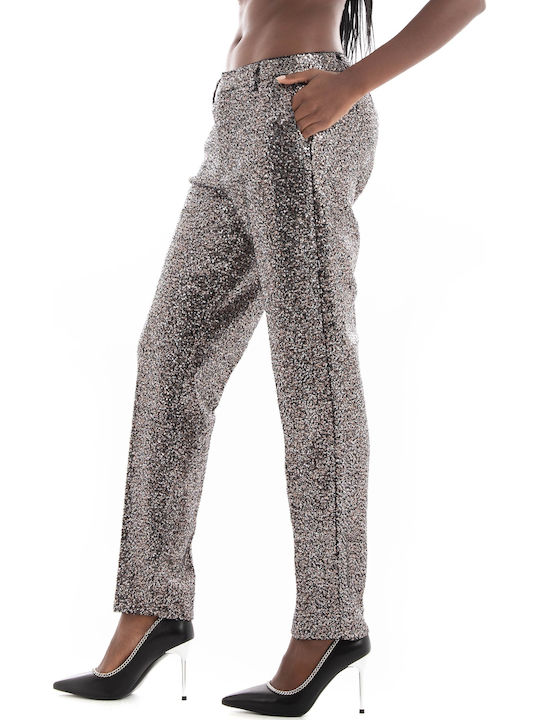 Lowry Damen Stoff Hose in Schlanker Passform Silver mit Pailletten