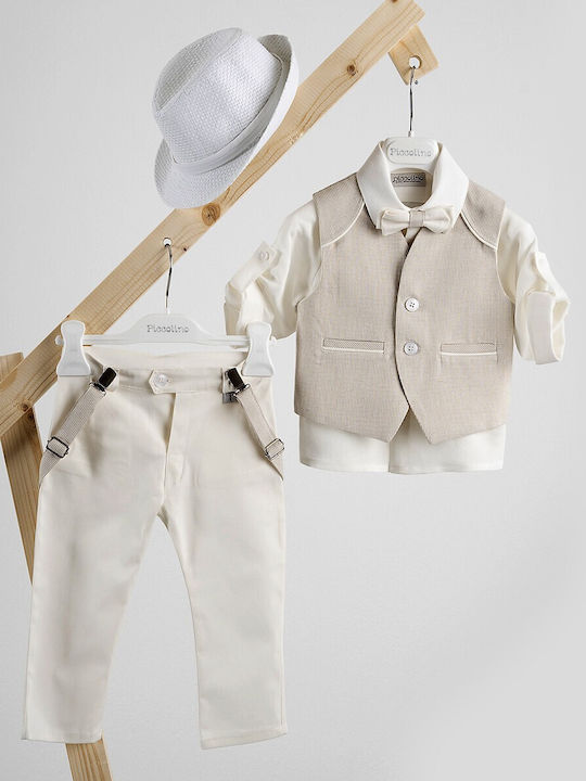 Piccolino Baptism Suit with Vest for Boys Francisco Ecru AG25S78 Ivory