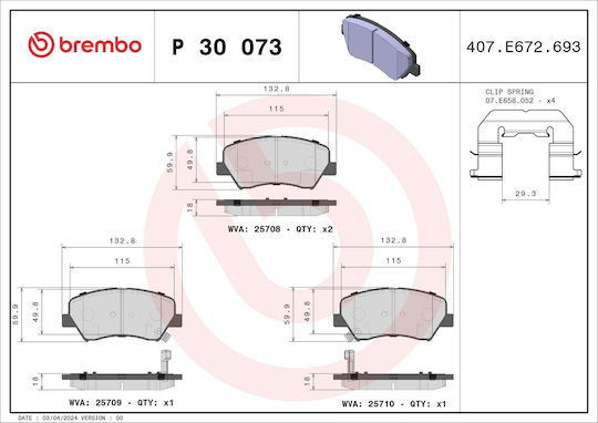 Brembo Σετ Τακάκια Εμπρός για Hyundai Elantra / i30 Kia Ceed / Cerato