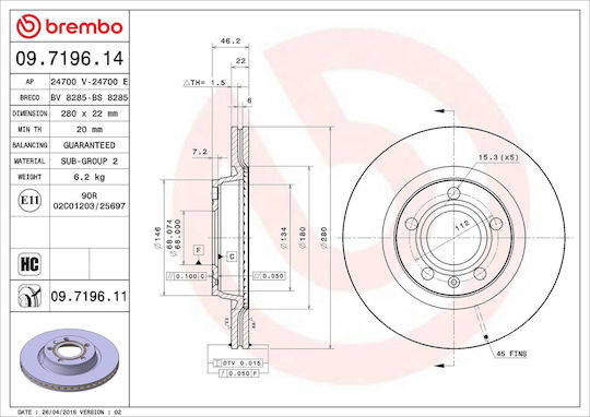 Seat Exeo 3r2 Bremsscheibe Brembo 09719611