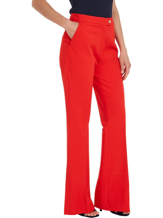 Women's High-waisted Fabric Trousers Flared Red