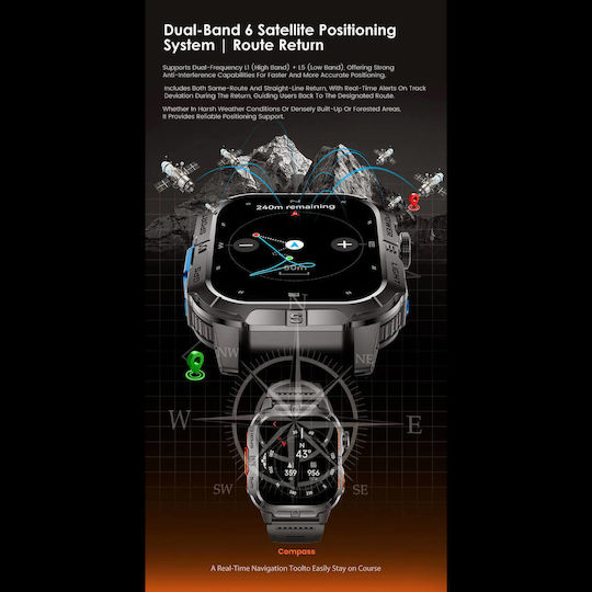 Microwear GTH3 Stainless Steel Smartwatch with Heart Rate Monitor (Orange)