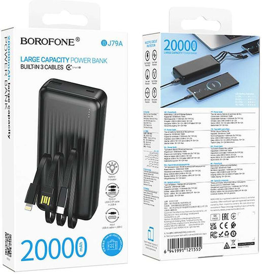 Borofone BJ79A Power Bank 20000mAh με Θύρα USB-A και Θύρα USB-C Μαύρο