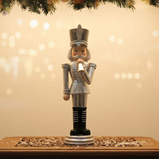 +Efo Nutcracker de Crăciun Argintiu din Polirosină Înălțime 21.5cm.