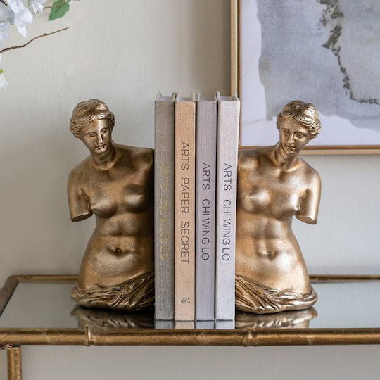 Artekko Bookends Χρυσοί Βιβλιοστάτες Ρητίνης Γυναικεία Φιγούρα 11.5x13x26 Cm 2pcs