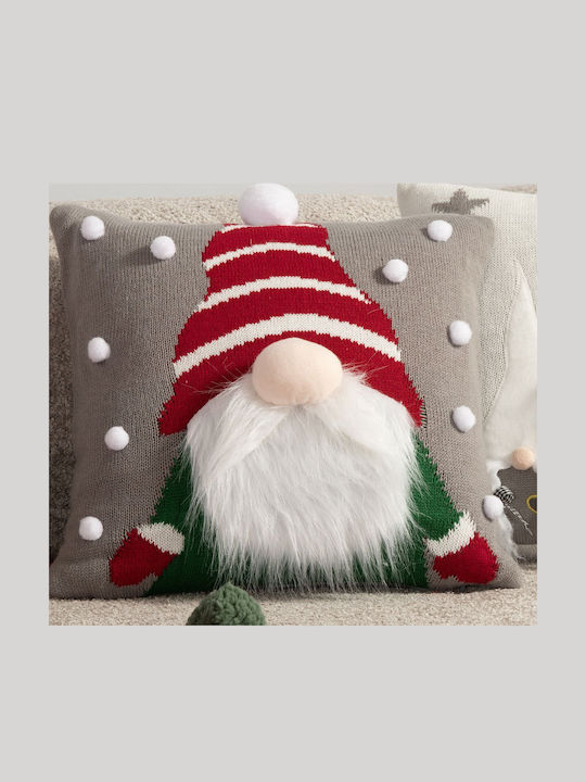 Nef-Nef Homeware Christmas Decorative Square Pillowcase Pom Poms Gray 40x40cm